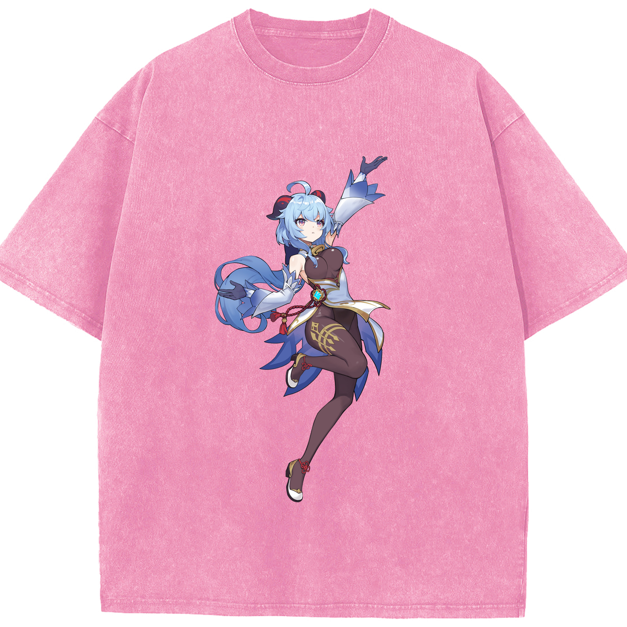 げんし神 甘雨 かんう genshin Ganyu 綿100% ヴィンテージ風 半袖Tシャツ（フロントプリント）